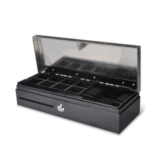 CMF460BS, Fliptop, Sprungdeckel aus Edelstahl, 8 Scheinfcher, 8 wiegbare Mnzfcher, mit abschliessbarem Deckel