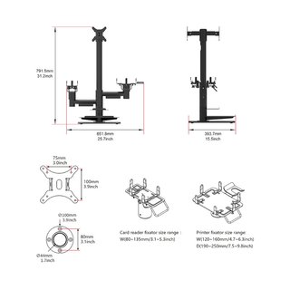 PS3010, Pole Mount System, Hhe 750mm, eine raumeffiziente Lsung fr den POS, schwarz