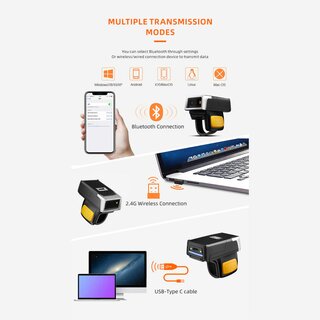 H-500, 1D/2D Ringscanner, 4 bertragungsmodi: 2.4G USB Dongle, Bluetooth, NFC, USB-Type C, starker Akku fr langzeit Einsatz